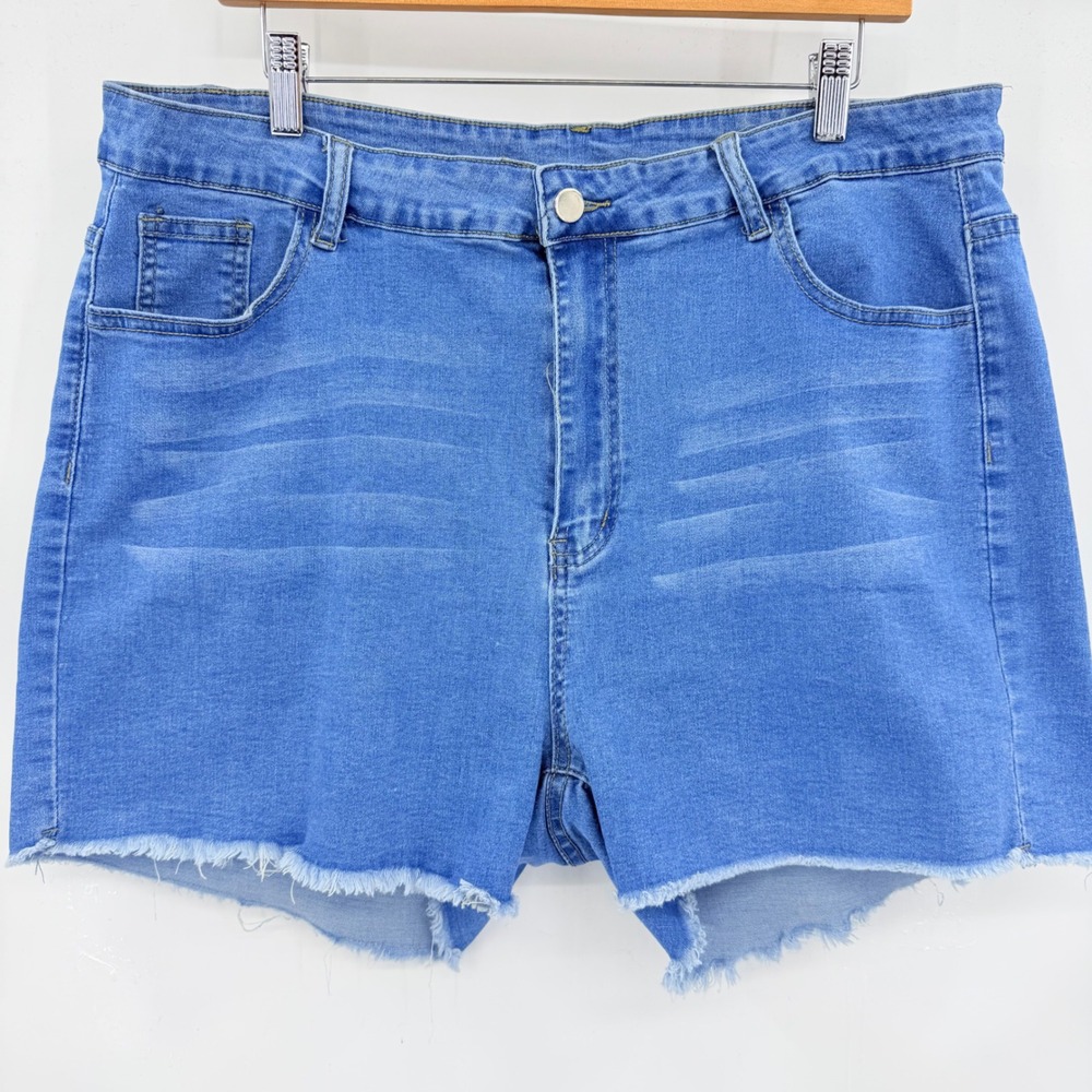 Shein Curve Womens 4XL Blue Denim Shorts High Waisted Raw Hem Stretch Plus Size